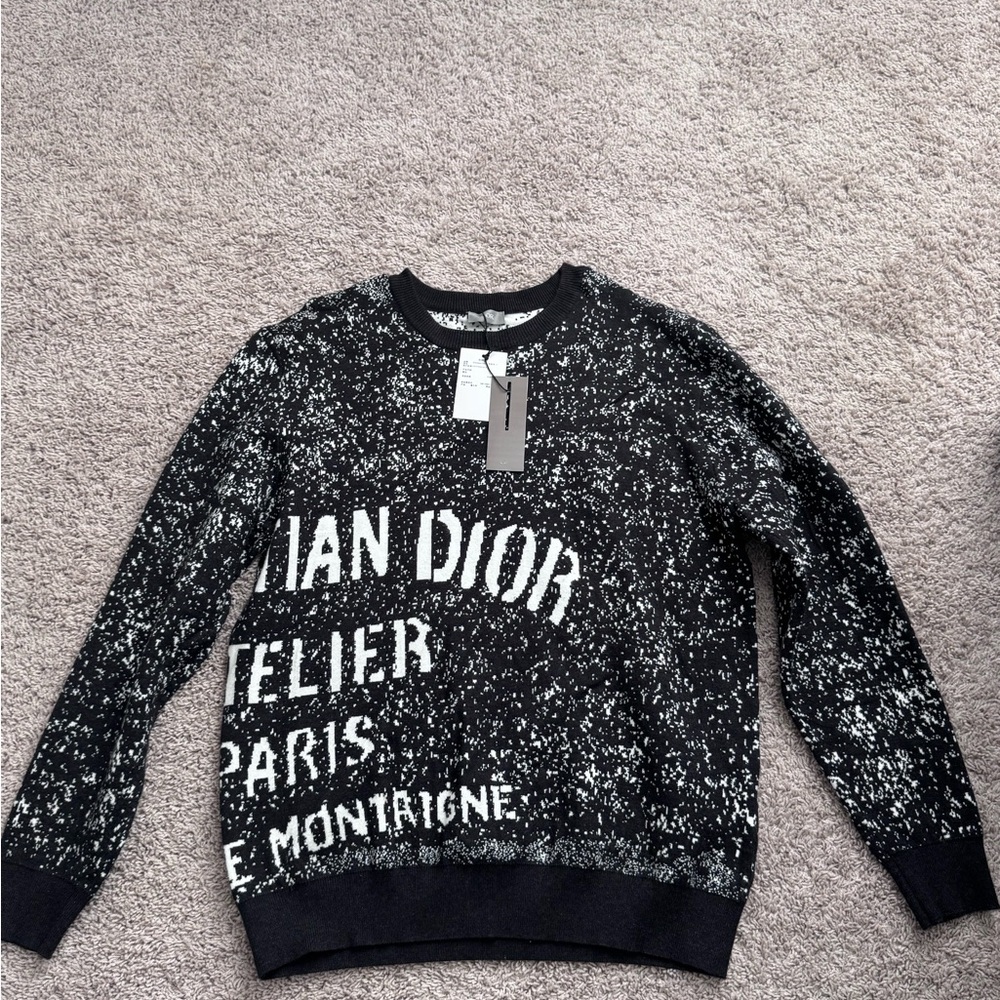 Black & White Speckled Logo Crewneck Sweater